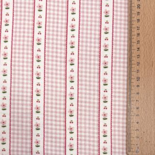 Double gauze/muslin Flowers check pink digital print