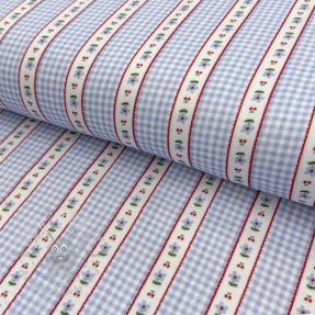 Double gauze/muslin Flowers check blue digital print