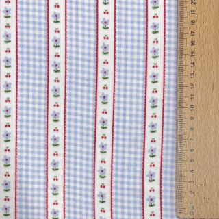 Double gauze/muslin Flowers check blue digital print