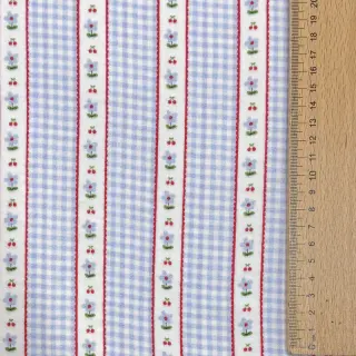 Double gauze/muslin Flowers check blue digital print