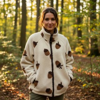 Coat fabric TEDDY JACQUARD Acorns