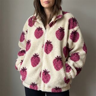 Coat fabric TEDDY JACQUARD Strawberries