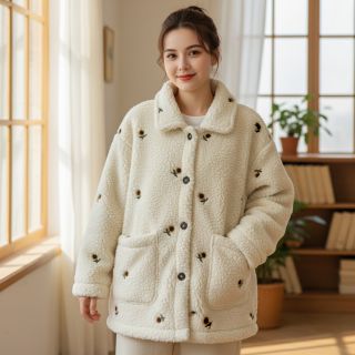 Coat fabric TEDDY JACQUARD EMBROIDERY Sunflower