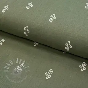 Double gauze/muslin EMBROIDERY Cactus green