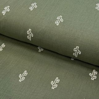 Double gauze/muslin EMBROIDERY Cactus green