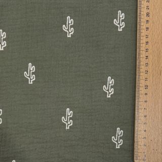 Double gauze/muslin EMBROIDERY Cactus green