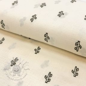 Double gauze/muslin EMBROIDERY Cactus natural