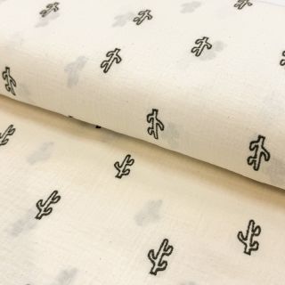 Double gauze/muslin EMBROIDERY Cactus natural