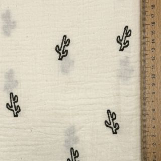 Double gauze/muslin EMBROIDERY Cactus natural