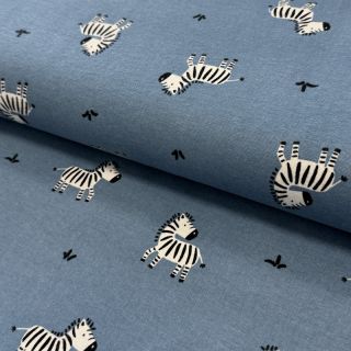 Cotton fabric FLANNEL Zebras blue