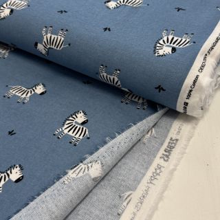Cotton fabric FLANNEL Zebras blue