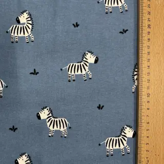 Cotton fabric FLANNEL Zebras blue