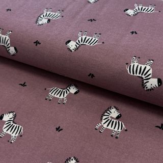 Cotton fabric FLANNEL Zebras mauve