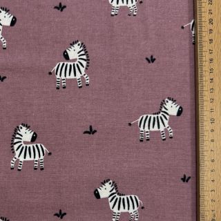 Cotton fabric FLANNEL Zebras mauve