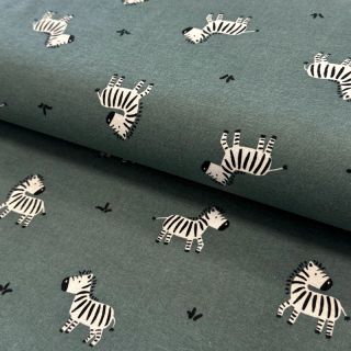 Cotton fabric FLANNEL Zebras green