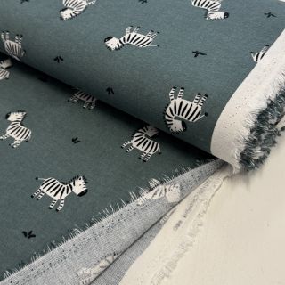 Cotton fabric FLANNEL Zebras green
