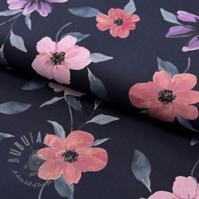 Cotton fabric VISCOSE Flowers navy digital print