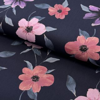 Cotton fabric VISCOSE Flowers navy digital print