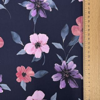 Cotton fabric VISCOSE Flowers navy digital print
