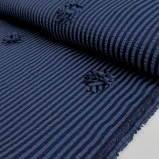 Viscose YARN DYED Stripes and flowers navy