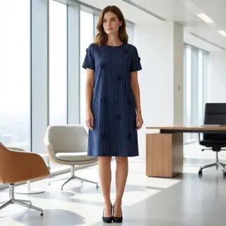 Viscose YARN DYED Stripes and flowers navy
