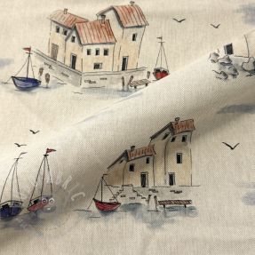 Decoration fabric Linenlook Seaside House View digital print