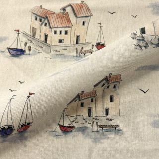 Decoration fabric Linenlook Seaside House View digital print