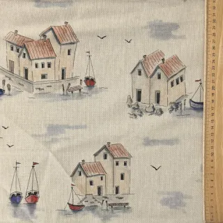 Decoration fabric Linenlook Seaside House View digital print