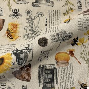 Decoration fabric Linenlook Bee Honey Recipe digital print