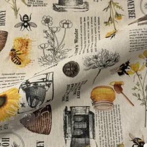Decoration fabric Linenlook Bee Honey Recipe digital print