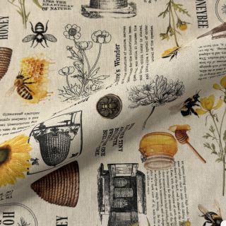 Decoration fabric Linenlook Bee Honey Recipe digital print