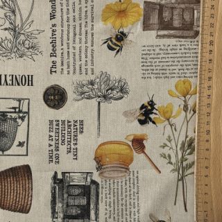 Decoration fabric Linenlook Bee Honey Recipe digital print