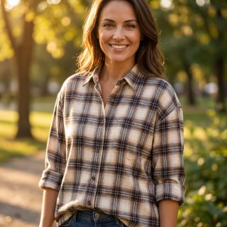 Cotton fabric YARN DYED BRUSHED Check Tim beige