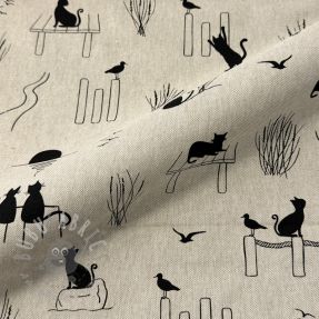 Decoration fabric Linenlook premium Cat Sea Life