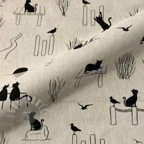 Decoration fabric Linenlook premium Cat Sea Life