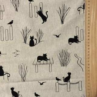 Decoration fabric Linenlook premium Cat Sea Life