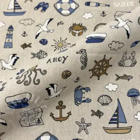 Decoration fabric Linenlook premium Nautical Doodle
