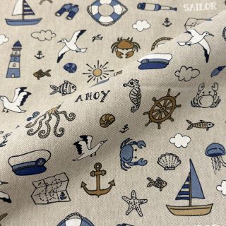 Decoration fabric Linenlook premium Nautical Doodle