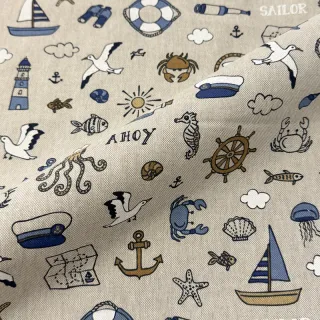 Decoration fabric Linenlook premium Nautical Doodle