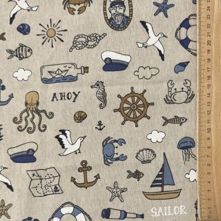 Decoration fabric Linenlook premium Nautical Doodle