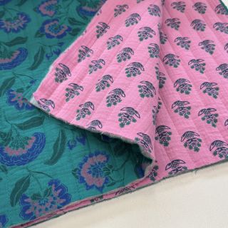 Double gauze/muslin STEPPED Flowers petrol