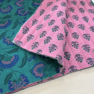 Double gauze/muslin STEPPED Flowers petrol