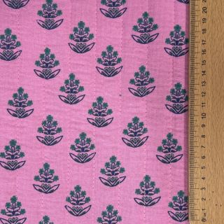 Double gauze/muslin STEPPED Flowers petrol