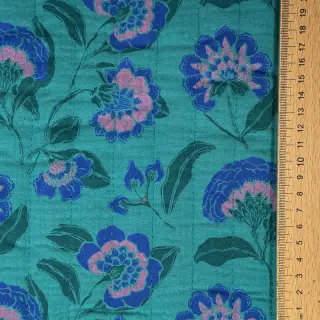 Double gauze/muslin STEPPED Flowers petrol