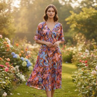 Cotton fabric VISCOSE Flowers dark petrol