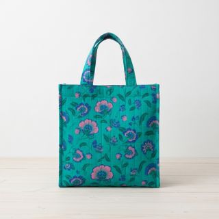 Double gauze/muslin STEPPED Flowers petrol