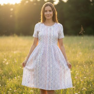 Double gauze/muslin Leaves in stripes digital print ORGANIC