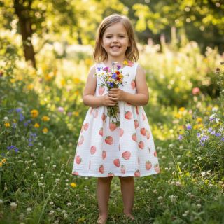 Double gauze/muslin Strawberries digital print