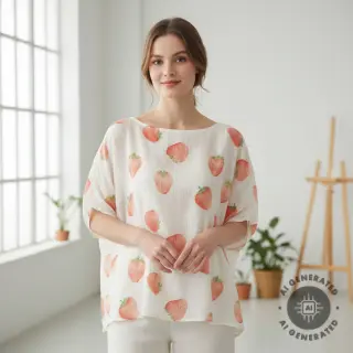 Double gauze/muslin Strawberries digital print