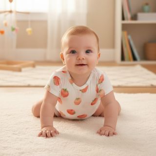 Double gauze/muslin Strawberries digital print